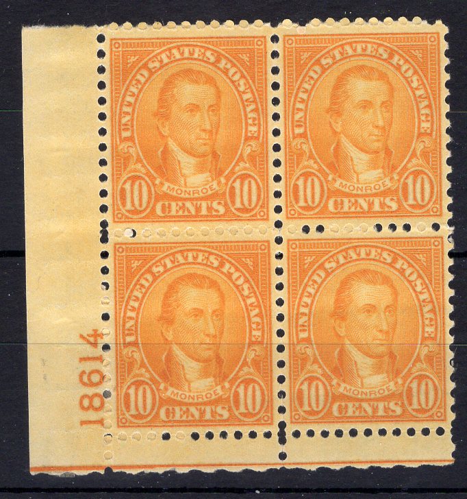 #642 10c Monroe Plate block #18614 Mint Vf/Xf LH - US Stamp