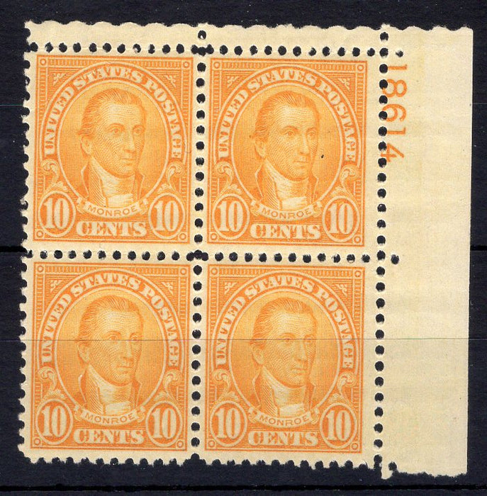 #642 10 Cent Monroe Plate block #18614 Vf/Xf NH Mint US Stamp