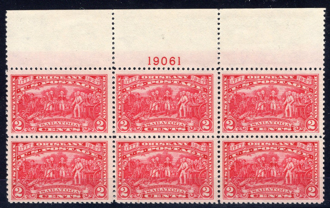 #644 2 Cent Burgoyne Plate block #19068 Full top Vf/Xf NH Mint US Stamp