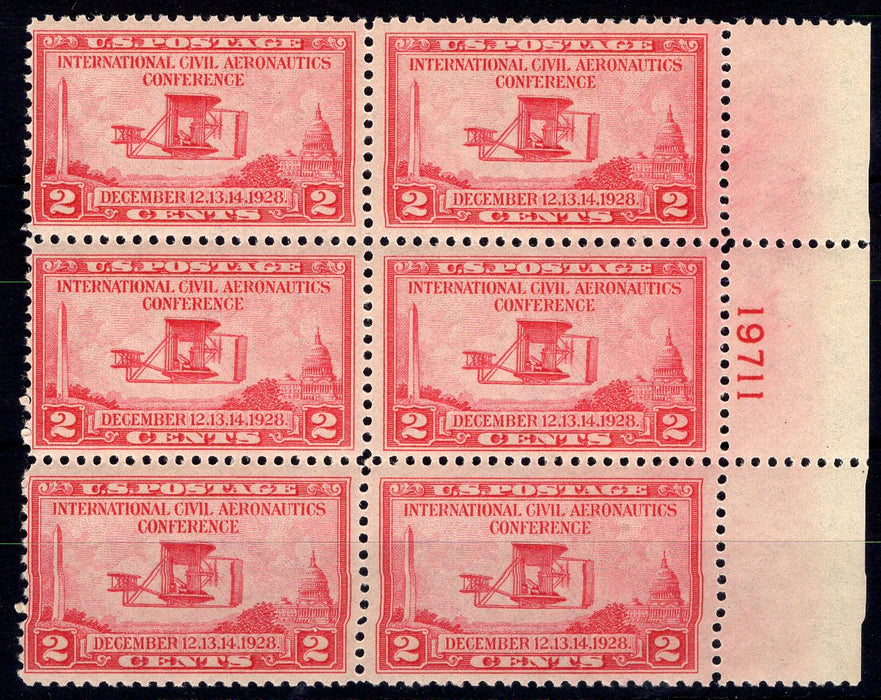 #649 2 Cent Aeronautics Plate block #19711 F/VF NH Mint US Stamp