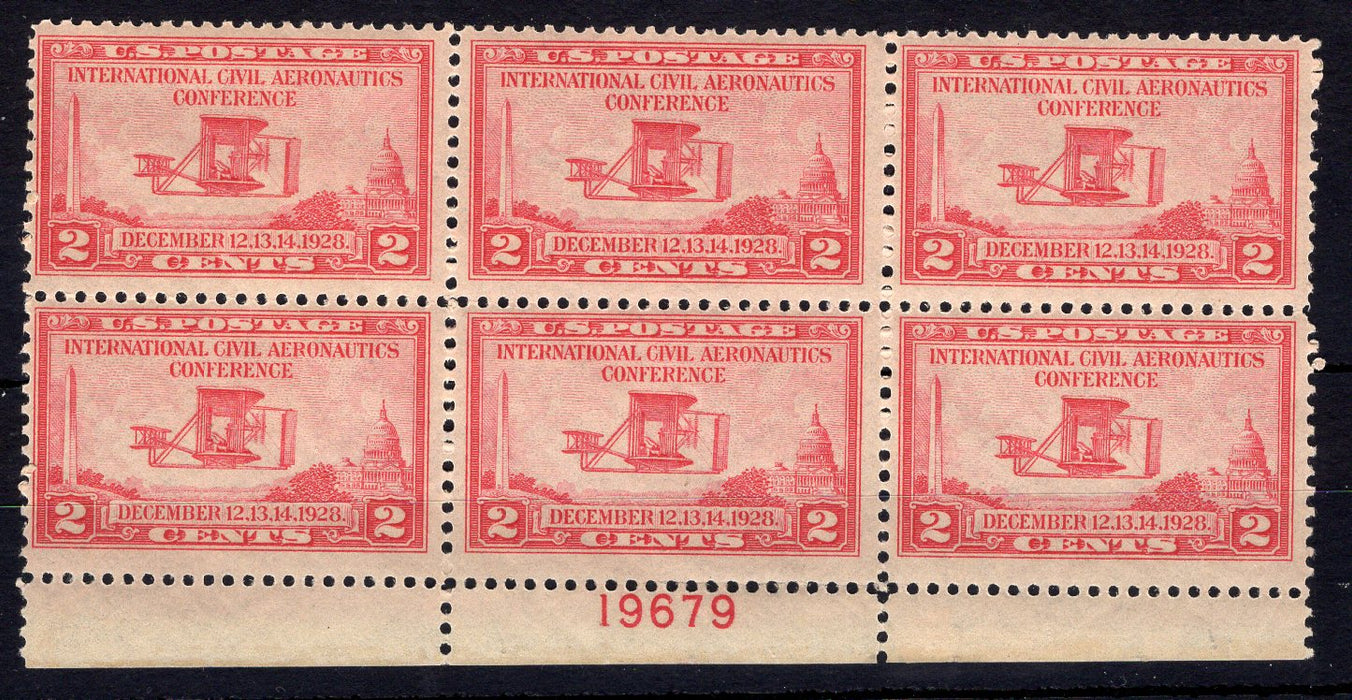 #649 2 Cent Aeronautics Plate block #19679 F/VF NH Mint US Stamp