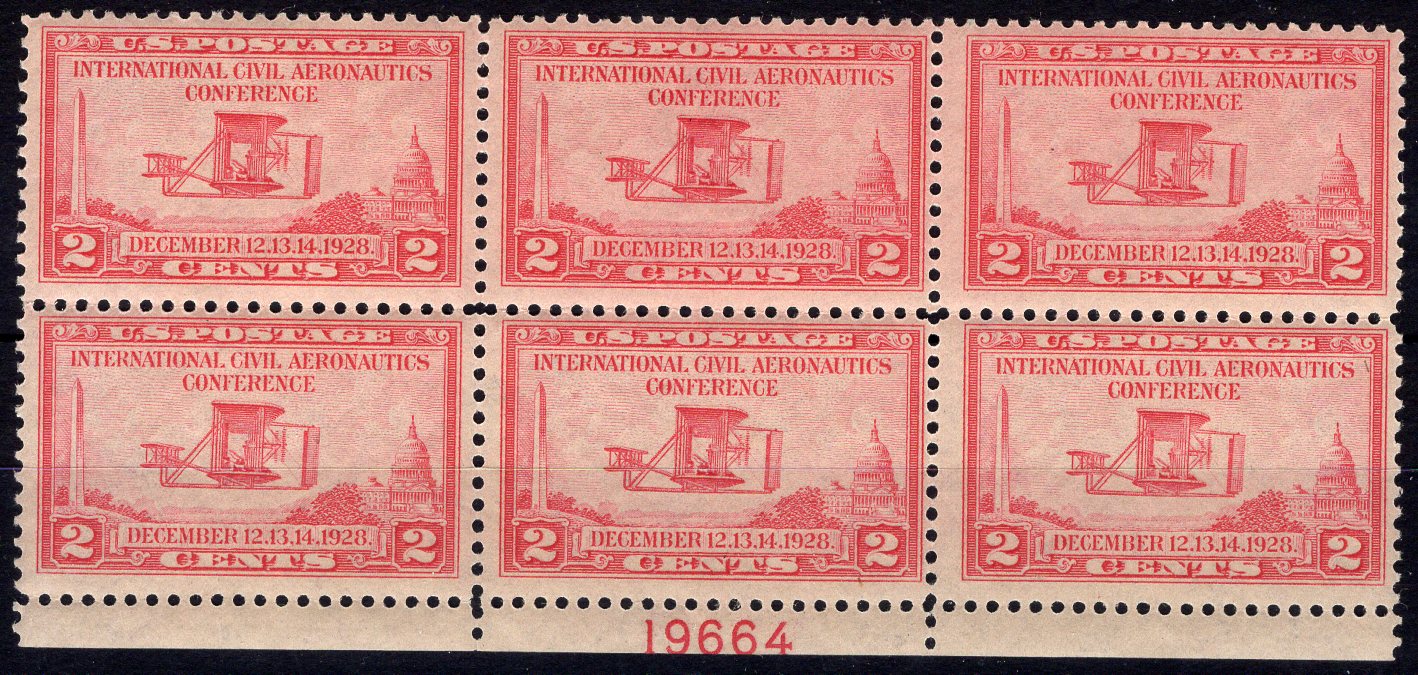 #649 2 Cent Aeronautics Plate block #19664 F/VF NH Mint US Stamp