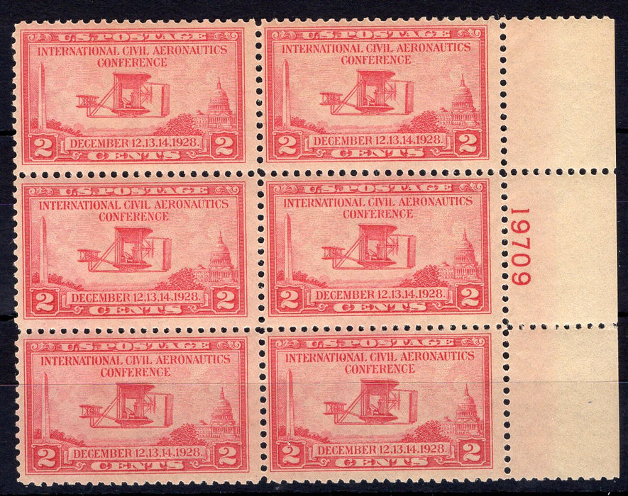 #649 2 Cent Aeronautics Plate block #19709 Vf/Xf NH Mint US Stamp