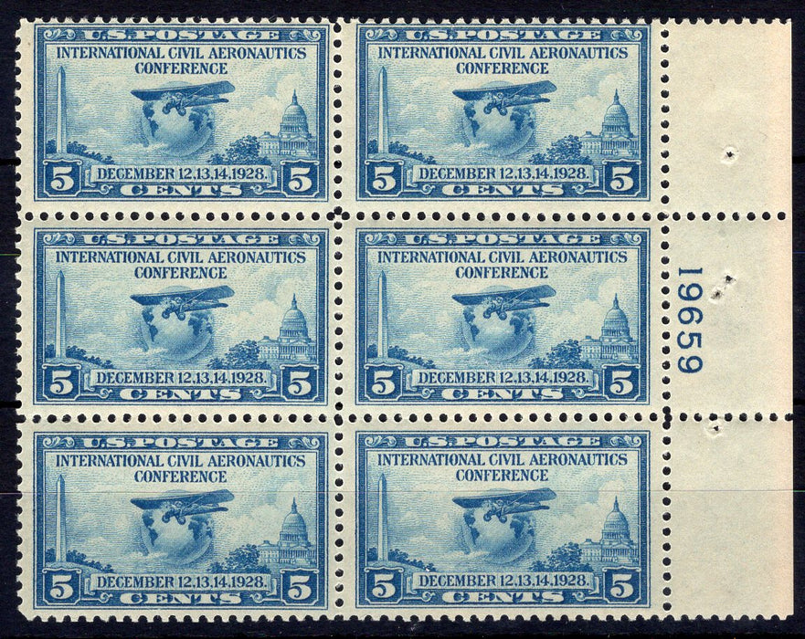 #650 5 Cent Aeronautics Plate block #19659 F/VF NH Mint US Stamp