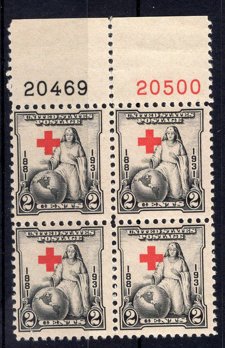 #702 2 Cent Red Cross Plate block #20469/20500 F/VF NH Mint US Stamp