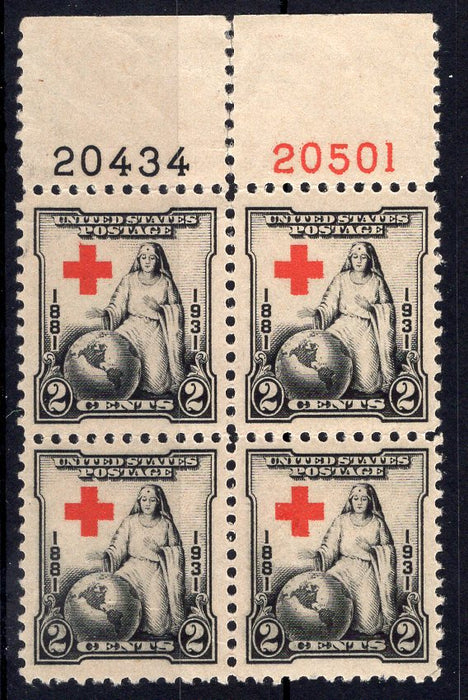 #702 2 Cent Red Cross Plate block #20434/20501 Vf/Xf NH Mint US Stamp