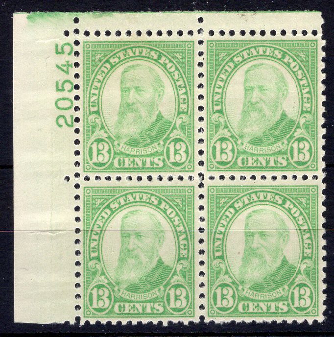 #694 13 Cent Harrison Plate block #20545 Vf/Xf NH Mint US Stamp