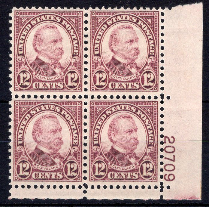 #693 12 Cent Cleveland Plate block #20709 Vf/Xf LH Mint US Stamp