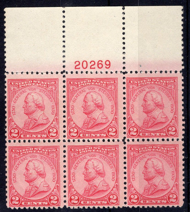 #689 2 Cent Von Steuben Plate block #20269 Full top F/VF NH Mint US Stamp