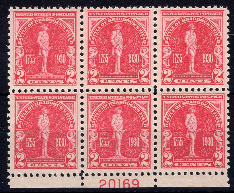 #688 2 cent Braddock Plate block #20169 XF NH Mint US Stamp