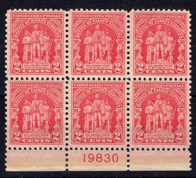 #680 2 cent Fallen Timbers Plate block #19830 XF NH Mint US Stamp