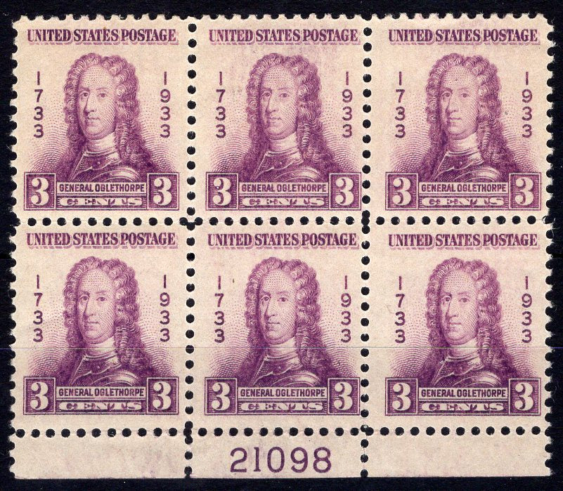 #726 3 cent Oglethorpe Plate block #21100 F/VF NH Mint US Stamp