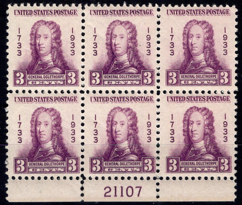 #726 3 cent Oglethorpe Plate block #21107 VF NH Mint US Stamp