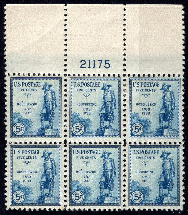 #734 5 cent Kosciuszko Plate block #21175 XF LH Mint US Stamp