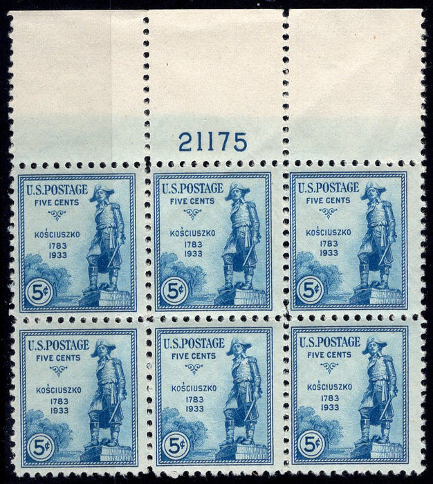 #734 5 cent Kosciuszko Plate block #21175 VF NH Mint US Stamp