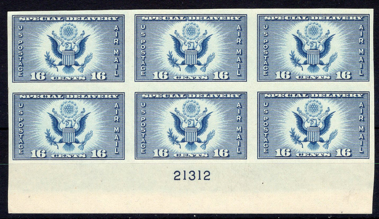 #771 16 cent Airmail Special Delivery Imperforate Plate block #21312 XF Mint US Stamp