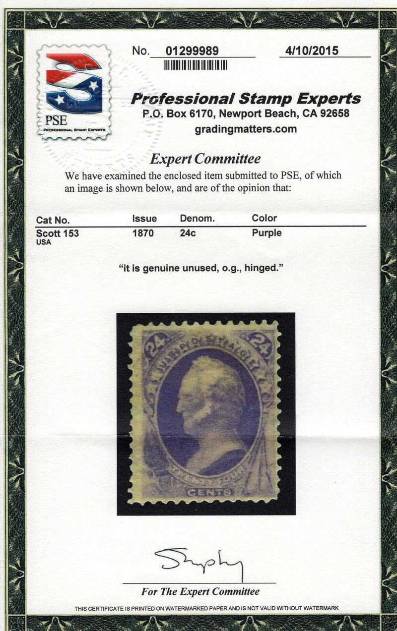 #153 Rich color stamp. Fresh and Choice. 4-15 PSE Cert Mint F/Vf H - US Stamp