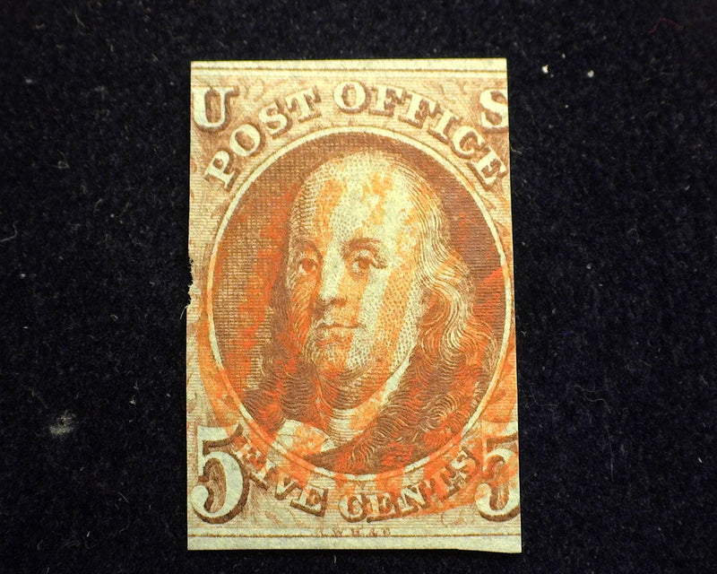 #1 Used Fresh stamp with red grid cancel. AVG US Stamp