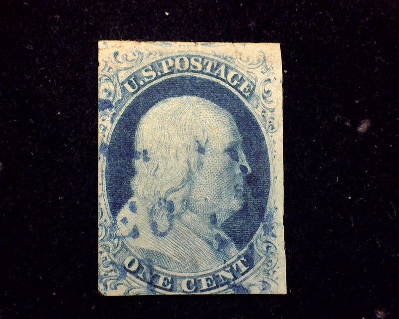 #7 1c Blue. Three margin stamp with faint cancel. F/VF Used - US Stamp