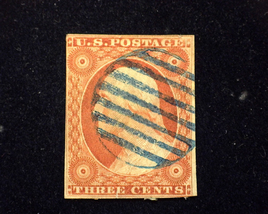 #10 Used Just 4 margin stamp. Tiny margin tear. Fresh with blue grid cancel. VF US Stamp