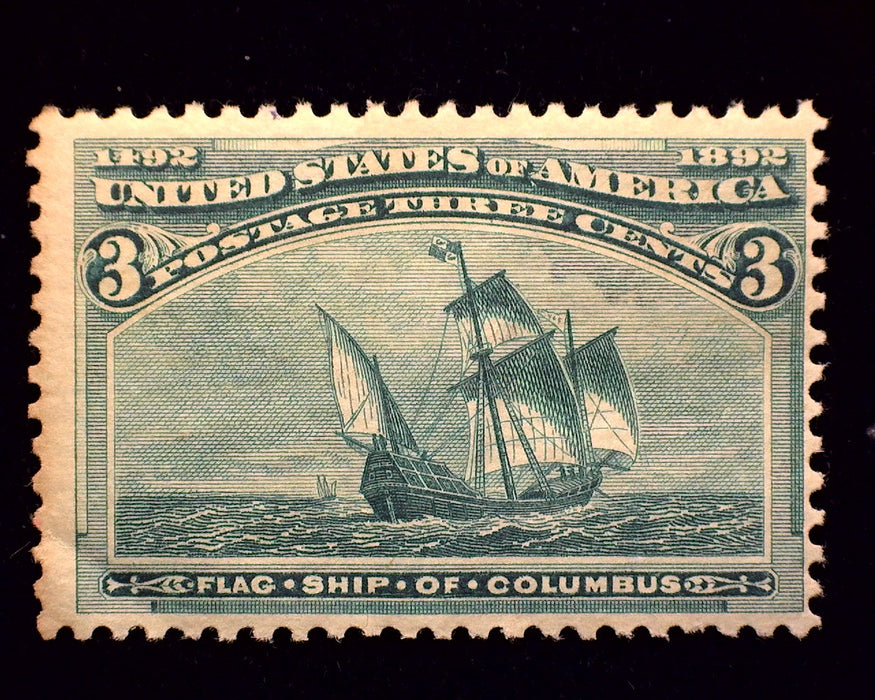#232 Mint 3 Cent Columbian Gum bend. F H US Stamp