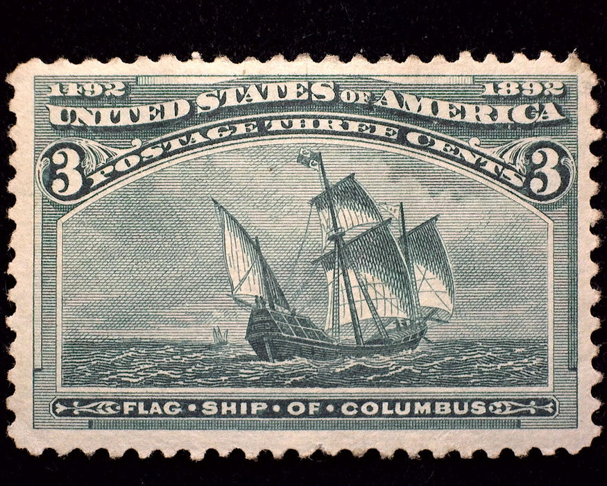 #232 3 Cent Columbian Fresh large margin stamp. Mint Vf/Xf H US Stamp