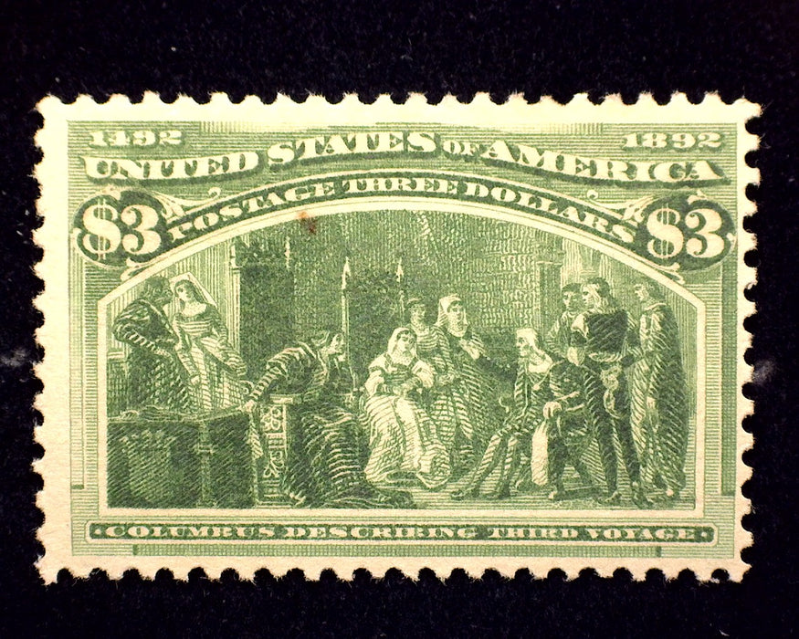 #243 Mint 3 Dollar Columbian Lightly disturbed OG. Beautiful freshness and color. F/VF LH US Stamp