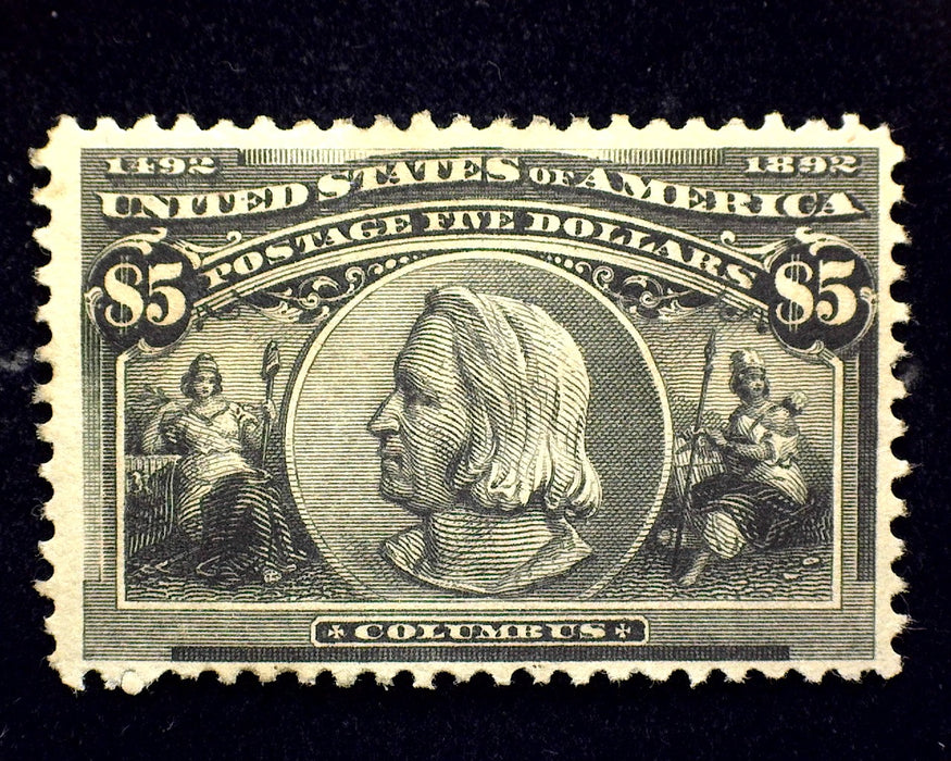 #245 Mint 5 Dollar Columbian Disturbed O.G. Deep rich intense color. VF LH US Stamp