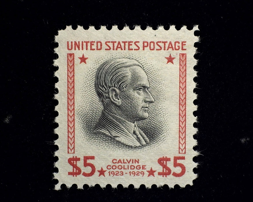 #834 5 Dollar Coolidge Outstanding large margin stamp. Mint XF NH US Stamp