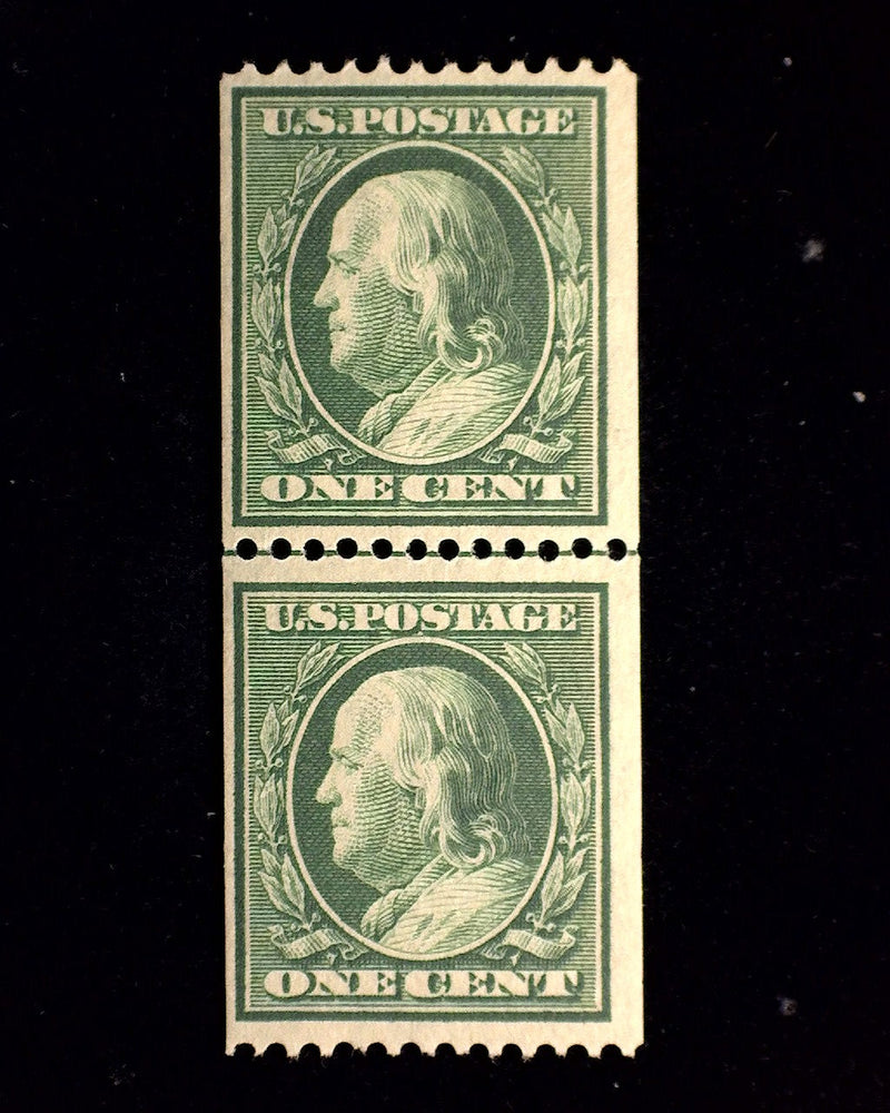 #385 1c Franklin Fresh joint line pair. Mint F/VF LH - US Stamp