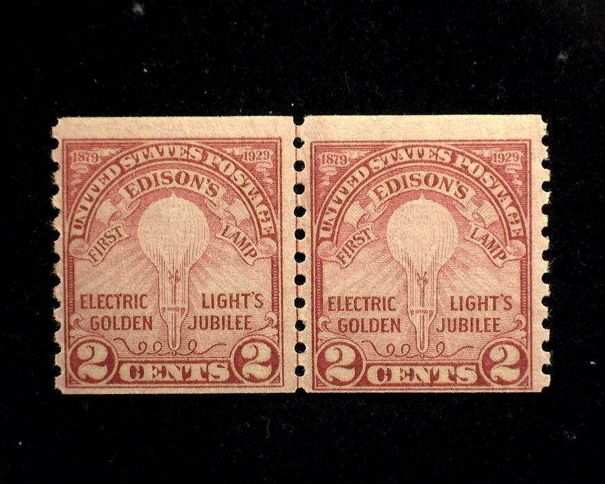 #656 Edison Fresh line pair. Mint F NH US Stamp