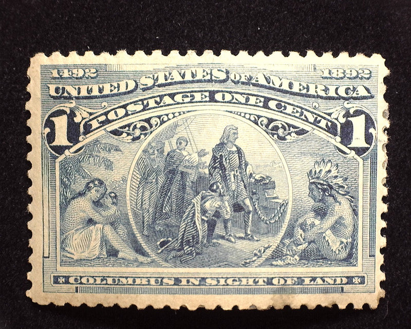 #230 Mint 1 Cent Columbian VF LH Some perf staining. US Stamp