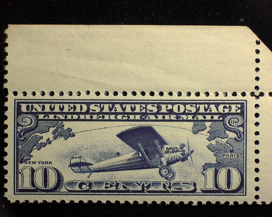 #C10 10c Lindberg Outstanding corner margin stamp. Mint XF/Sup NH - US Stamp