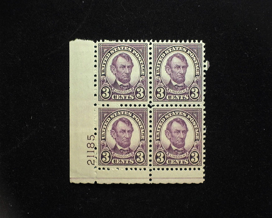 #635 3 cent Lincoln. Plate Block of four PL#21186. Mint Vf/Xf NH US Stamp