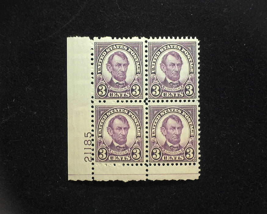 #635 3 cent Lincoln. Plate Block of four PL#21185. Mint F/VF NH US Stamp