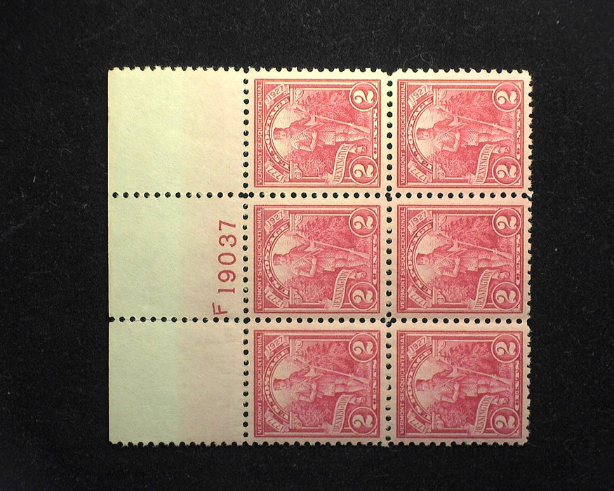 #643 3 cent Vermont. Plate Block #19037. Full top. Mint Vf/Xf NH US Stamp