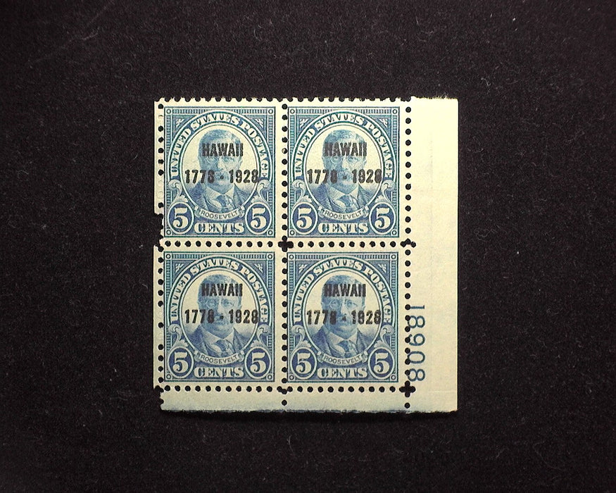 #648 5 cent Hawaii Overprint. Plate Block. Mint F LH US Stamp