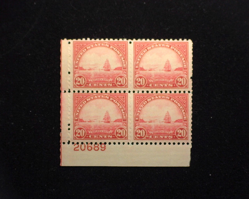 #698 20 cent Golden Gate. Plate Block PL#20689. Mint F/VF NH US Stamp