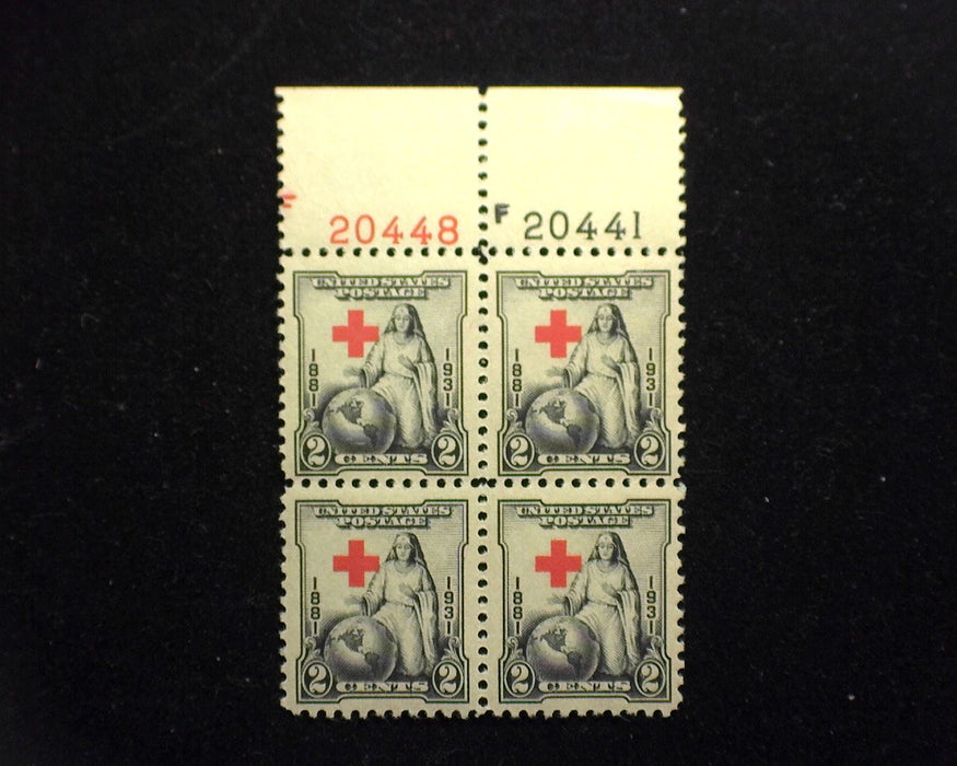 #702 2 cent Red Cross. Plate Block PL#'s 20448, 20441. Mint VF NH US Stamp
