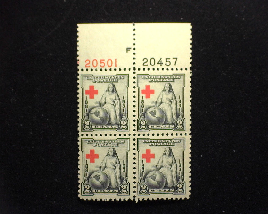#702 2 cent Red Cross. Plate Block. Mint F/VF NH US Stamp