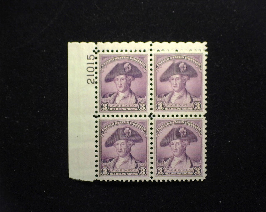 #708 3 cent Washington Bicentennial. PL# 21015. Mint XF NH US Stamp