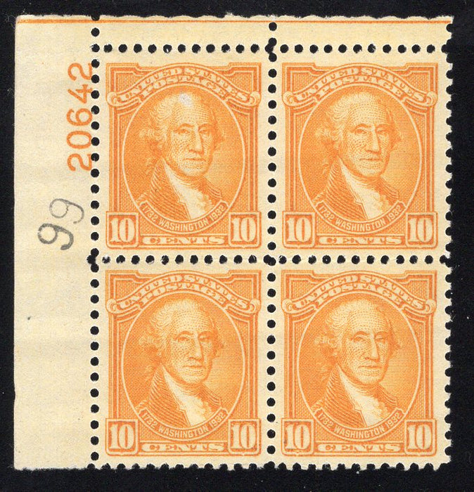 #715 10 cent Washington Bicentennial PL#20642 XF NH Mint 99 ink stamp in selvedge US Stamp