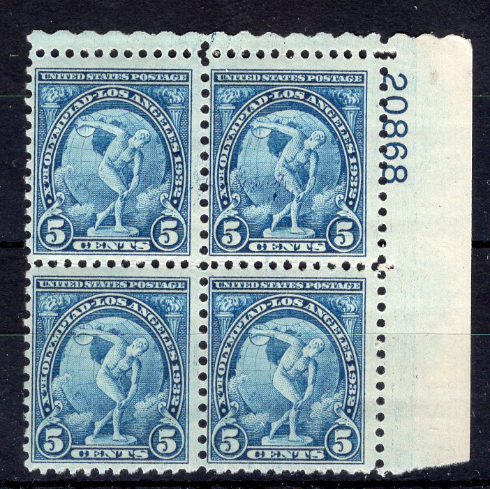 #719 5 cent Olympics Plate Block PL#20868 F/VF NH Mint US Stamp
