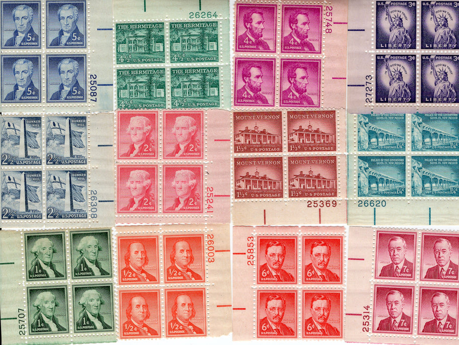 #1030 - 1052 1934 Presidential Set F/VF Fresh plate blocks. Mint US Stamp