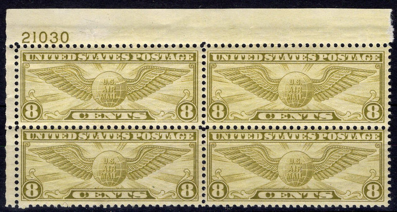 #C17 8c Winged Globe plate block. PL#21030. Mint XF NH - US Stamp