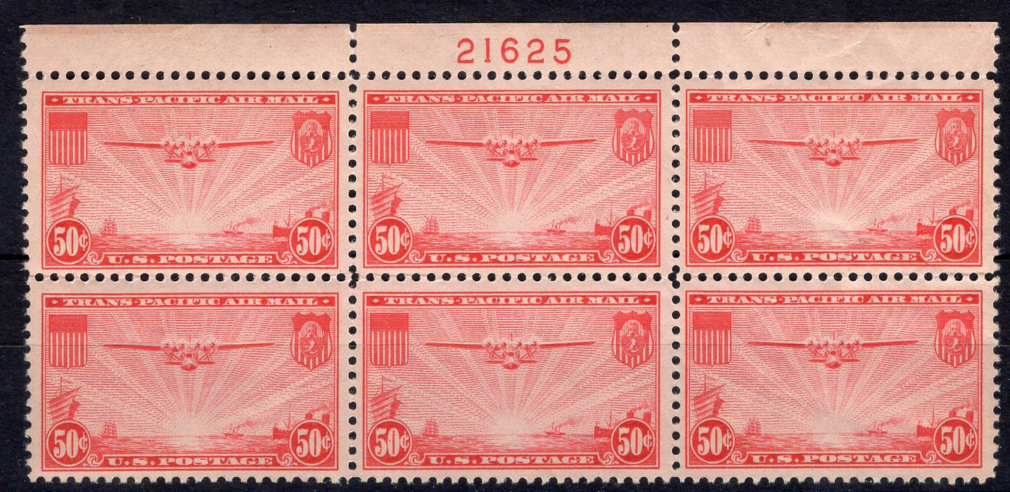 #C22 20 cent Clipper plate block. PL#21625 VF/XF NH Mint US Stamp