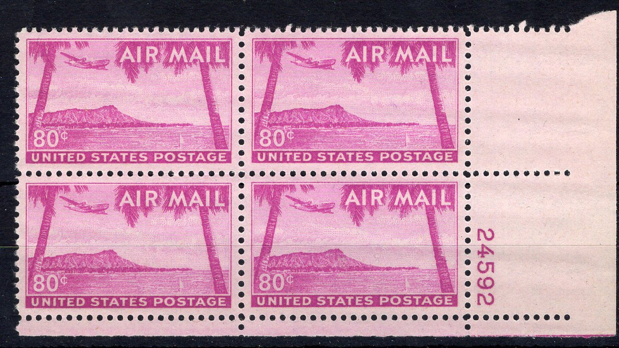 #C46 80 cent Hawaii Airmail plate block. PL#24592 XF NH Mint US Stamp