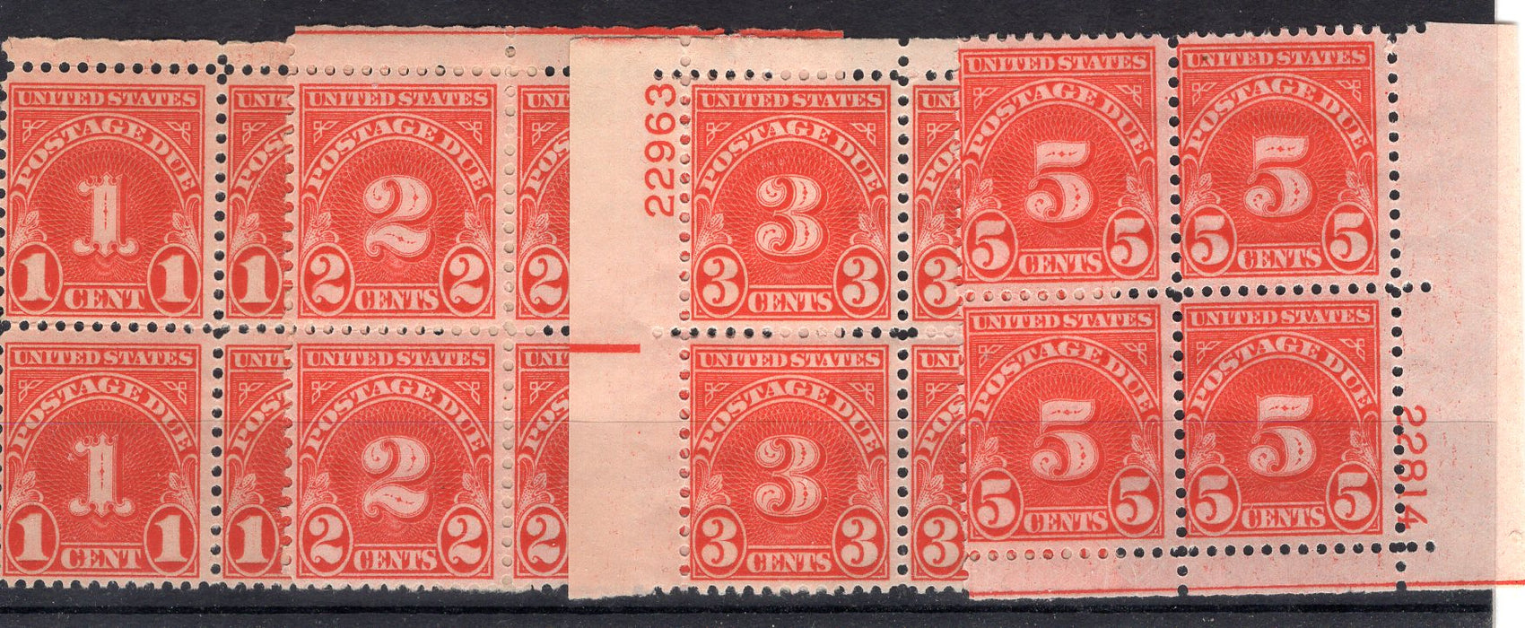 #J79-83 1931 Postage Due plate blocks. F/VF NH Mint US Stamp