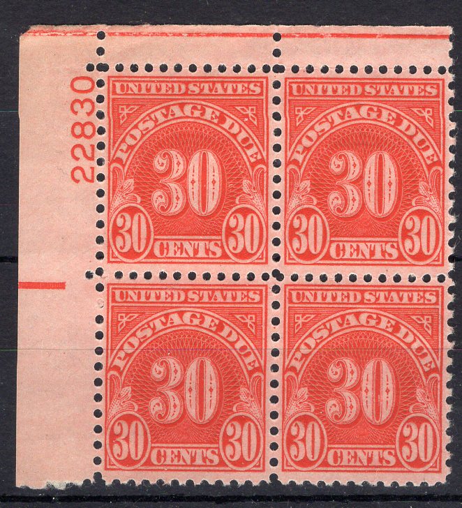 #J85 30c Postage Due plate block. Mint VF NH - US Stamp