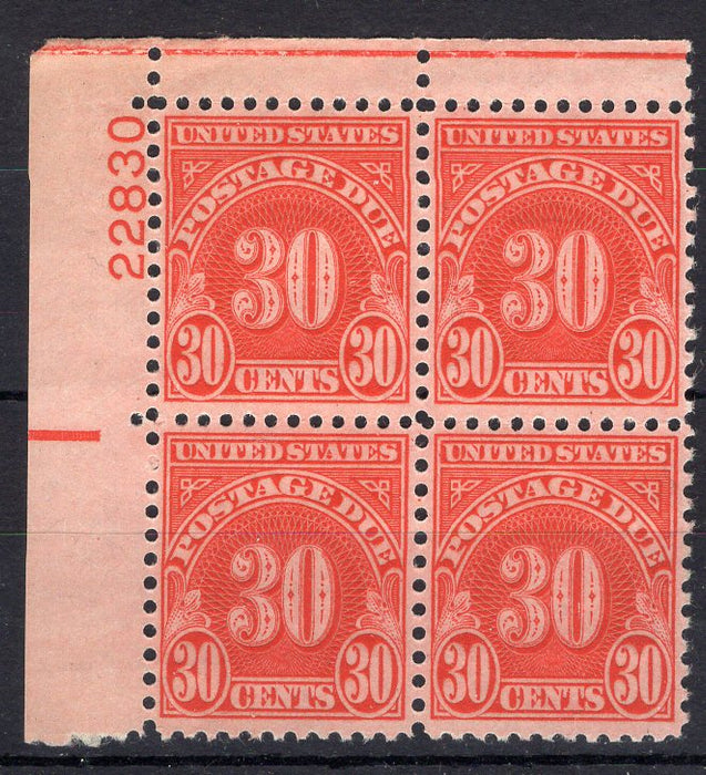 #J85 30 cent Postage Due plate block. VF NH Mint US Stamp